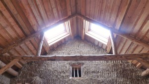 Internal view of Roundwood timber frame and straw bale woodland centre.