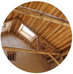 Inside view of Roundwood timber frame building.