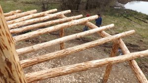 Rafters of Roundhouse Mandan frame.